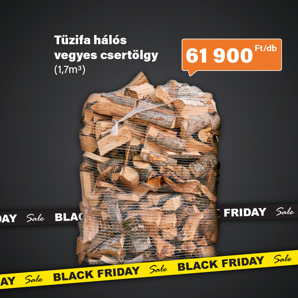 Tűzifa hálós vegyes csertölgy (1,7m3)