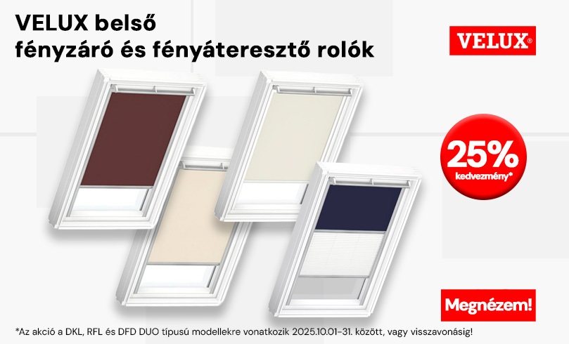 VELUX belső fényzáró-fényáteresztő rolók 2025.10.01-31.