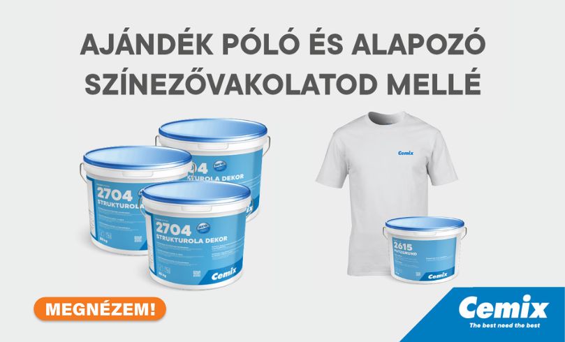 AJÁNDÉK PÓLÓ ÉS ALAPOZÓ SZÍNEZŐVAKOLATOD MELLÉ - Cemix, a készlet erejéig