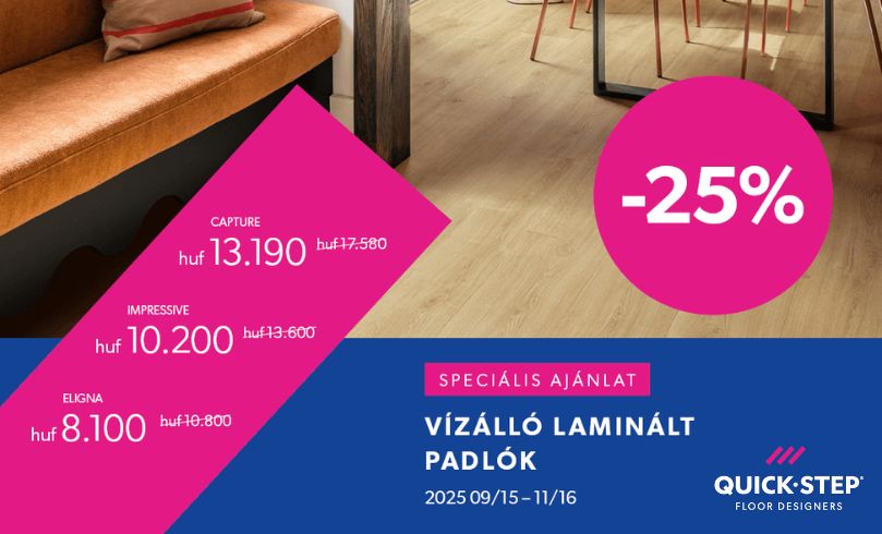 Quick step akció 2025.09.15-11.16. vízálló laminált